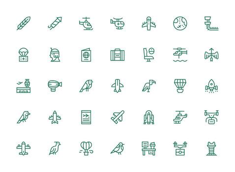 Flight Icon Set with 35 Regular Clean Line Graphics Style Icon Set vector