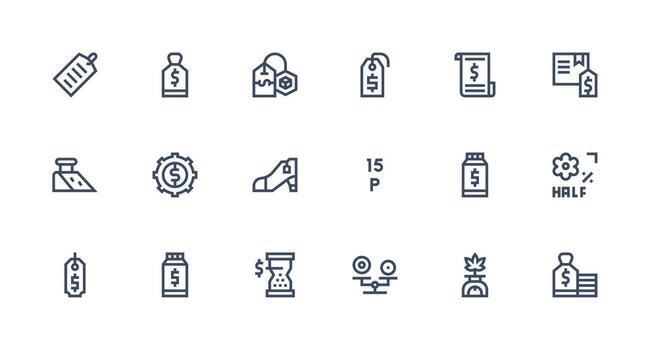 18 Strong Stroke Line Icons for Pricing Graphics Well-Structured Icons for Creative Use vector