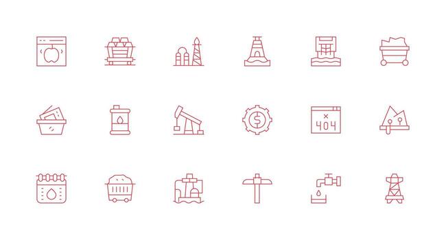 Resource Icon Set with 18 Minimal Line Graphics Detailed Icon Collection for Design Systems vector