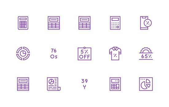 15 Icons for Percentage in Regular Line Format Icon Set for Projects vector