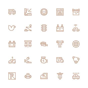 25 Automobile Icons in Medium Stroke Outline Aesthetic Flexible Icon System for Web Interfaces vector