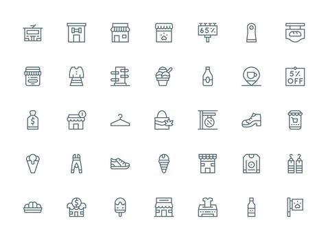 35 Regular Clean Line Designs for Shop Icons Flexible Icon System for Web Interfaces vector