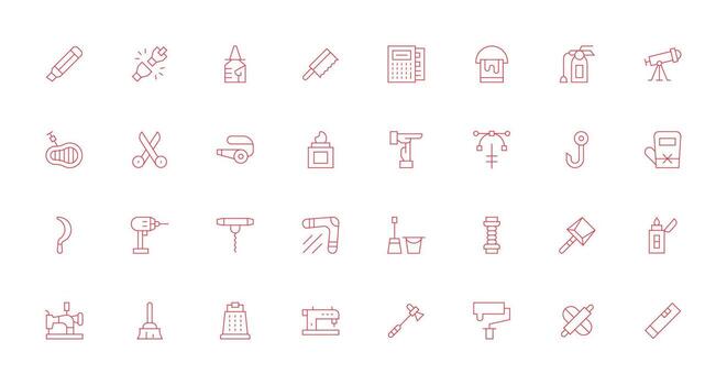 herramienta presentando 32 íconos en Delgado línea diseño ui y ux enfocado icono colección vector