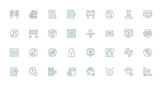 Access Denied Icon Set with 32 Thin Line Graphics Line Icon Collection vector