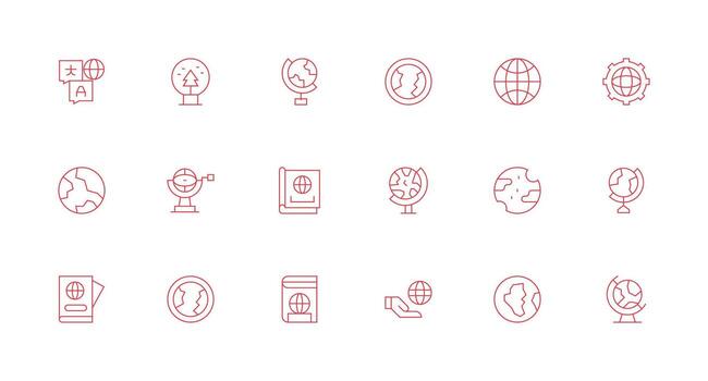 Minimal Line Style Globe Icons with 18 Vectors Flexible Icon System for Web Interfaces