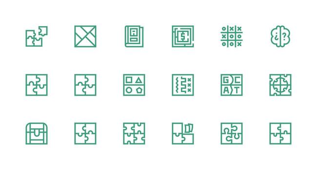 18 íconos para rompecabezas en fuerte carrera línea formato web y aplicación icono paquete colección vector