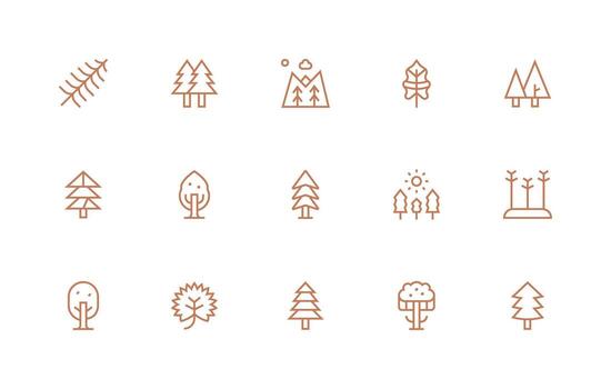 15 regular línea estilo íconos desde hojas perennes colección alta resolución íconos para ninguna plataforma vector