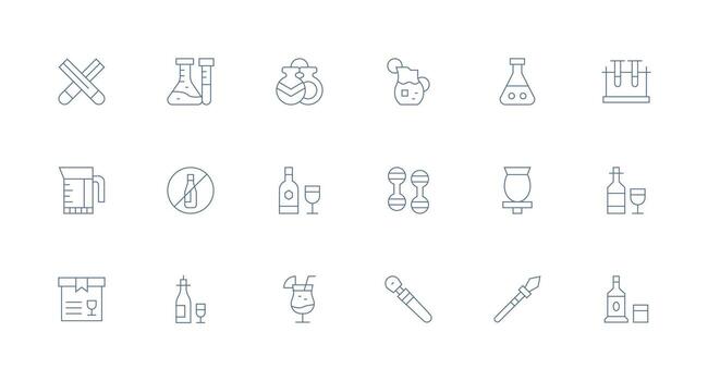 Minimal Line Style Glassware Icons with 18 Vectors Well-Structured Icons for Creative Use