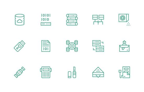 regular línea estilo información almacenamiento íconos con 15 vectores esencial íconos para rápido ui edificio