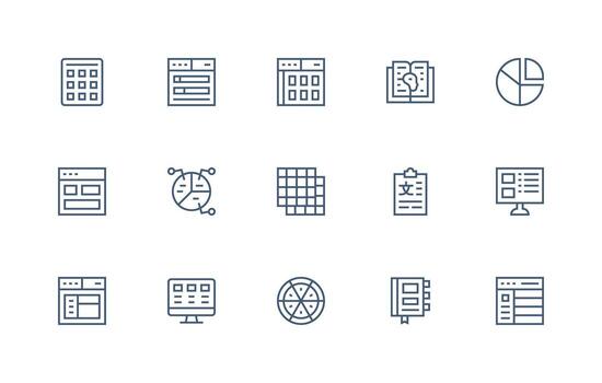 Sections Design Icons featuring 15 in Regular Line Style Digital Icon Collection vector