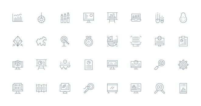 32 Icons for Visualization in Thin Line Format Creative Icon Set vector