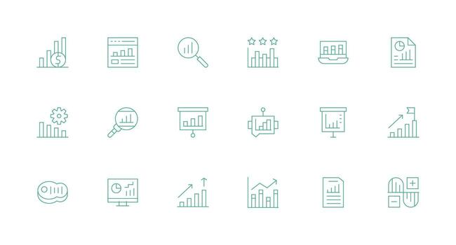 Bar Graph featuring 18 Icons in Minimal Line Design Lightweight Icon Series vector