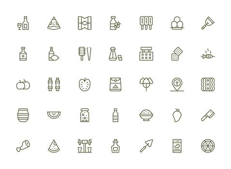 35 Regular Clean Line Vectors for Food Theme Clean Icon Set Icon Pack for UI Projects