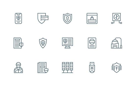 Cybersecurity including 15 Regular Line Illustrations Minimal Icon Set for Interface Projects vector