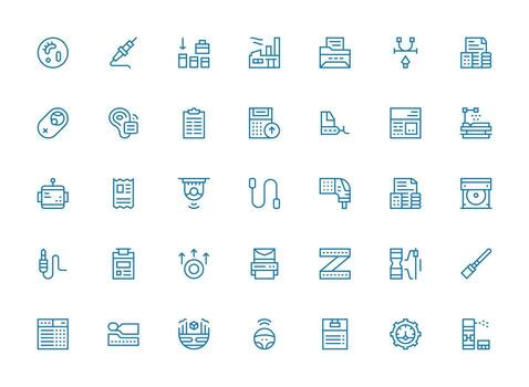 Output Icon Collection with 35 Regular Clean Line Designs Essential Icons for Rapid UI Building vector