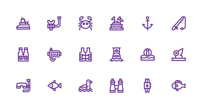 Ocean Design Icons featuring 18 in Strong Stroke Line Style Icons Built for Visual Consistency Pack vector