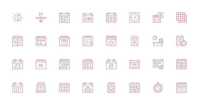 32 Thin Line Icons for Calendar Graphics Style Icon Set vector