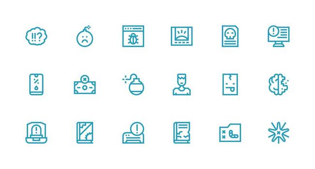 18 System Error Icons in Strong Stroke Line Aesthetic Complete Icon Set for Mobile Apps vector