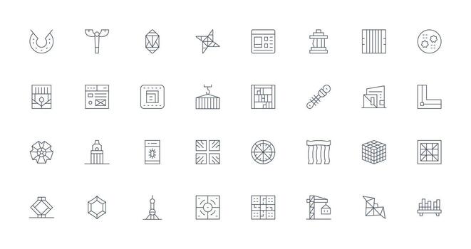 32 marco de referencia íconos en Delgado línea estético multi-estilo icono colección vector
