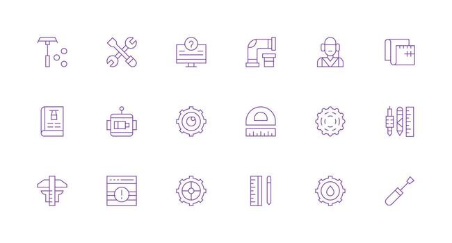 18 Minimal Line Designs for Technical Icons Neatly Designed Icons for Web Platforms vector