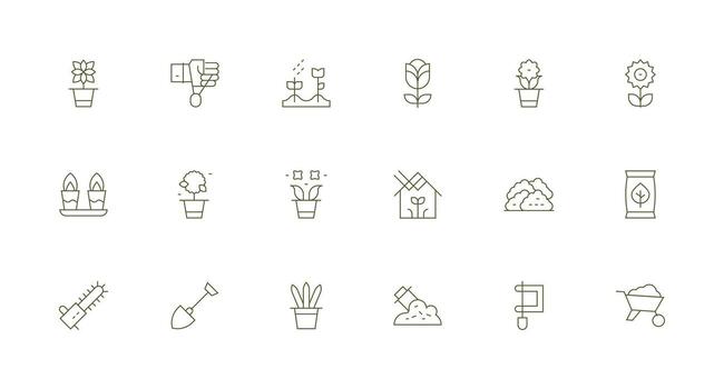 Gardening Icon Set with 18 Minimal Line Graphics Versatile Icon Collection for Designers vector