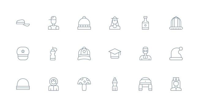 18 Minimal Line Vectors for Cap Theme Responsive Icon Set for Flexible Layouts