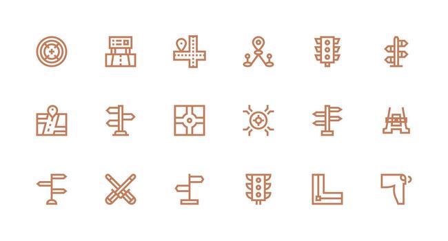 18 intersección íconos en fuerte carrera línea estético limpiar icono conjunto icono paquete para ui proyectos vector