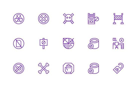 Do Not Enter Set with 15 Regular Line Icons Basic Icon Series vector
