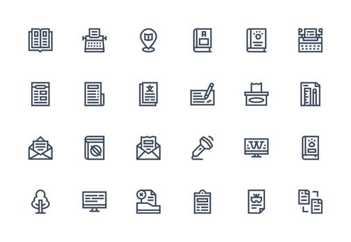 Document Icon Set with 24 Thick Line Line Graphics Organized Pack for Project Assets vector