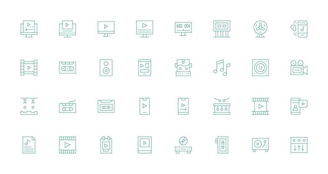 Playback Visual Pack containing 32 Thin Line Icons Clean Set for Layout Prototypes vector