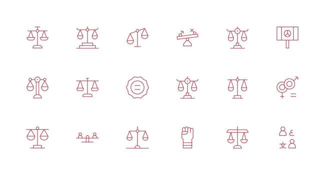 Equality Icon Set with 18 Minimal Line Graphics Complete Icon Set for Mobile Apps vector