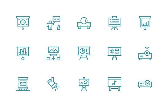proyector incluso 15 regular línea ilustraciones rápido acceso íconos para ui desarrollo vector