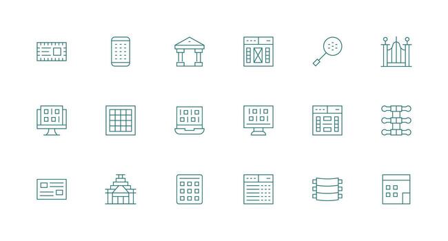 Columns Icon Set with 18 Minimal Line Graphics Multi-Purpose Icon Pack for Templates vector