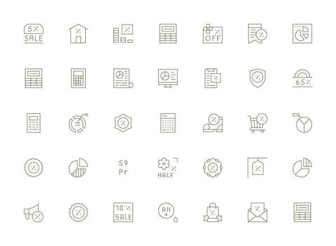 Light Line Icons from Percentage Set with 35 Vectors Icon Set for Projects