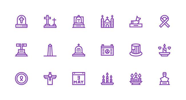 Memorial Icon Set with 18 Strong Stroke Line Graphics Icons Built for Visual Consistency Pack vector