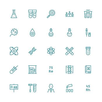 Laboratory Design Icons featuring 25 in Medium Stroke Outline Style Clear and Concise Icon Set Collection vector
