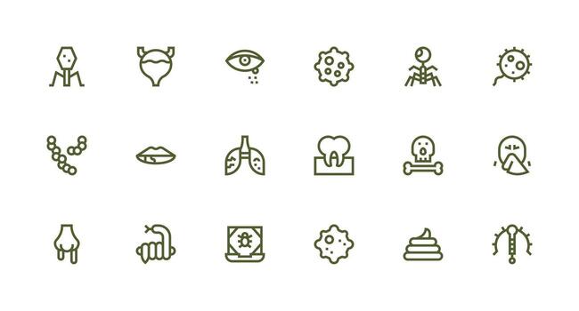 Strong Stroke Line Style Infection Icons with 18 Vectors Web and App Icon Pack Collection