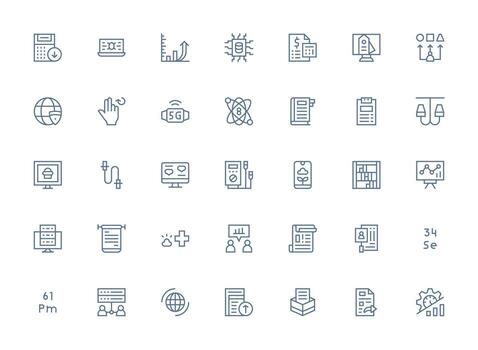 datos icono colección con 35 regular limpiar línea diseños tablero icono serie vector