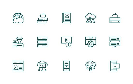 Regular Line Style Hosting Icons with 15 Vectors App Icon Pack
