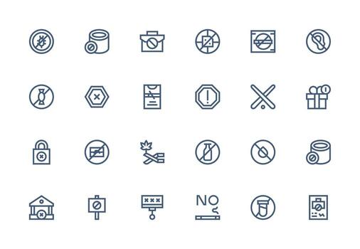 Not Allowed Visual Pack containing 24 Thick Line Line Icons Complete Icon Set for Mobile Apps vector
