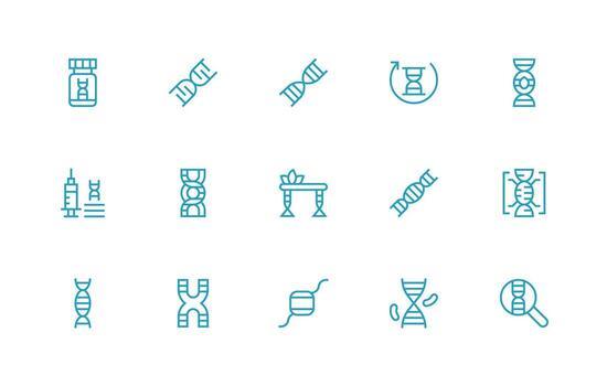 Gene Design Icons featuring 15 in Regular Line Style Modern Icon Set vector