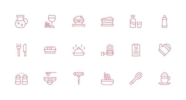 vajilla conjunto con 18 mínimo línea íconos versátil icono colección para diseñadores vector