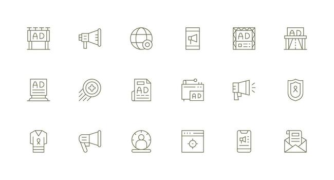 Campaign Icon Set with 18 Minimal Line Graphics Clean Icon Set Icon Pack for UI Projects vector