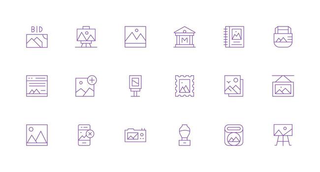 Gallery Design Icons featuring 18 in Minimal Line Style Complete Icon Set for Mobile Apps vector