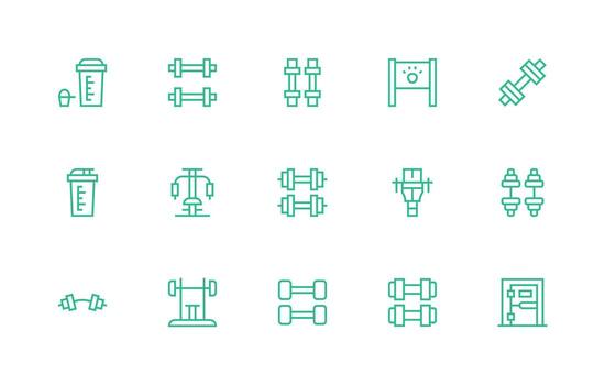 Weightlifting Set with 15 Regular Line Icons Functional Icon Series vector