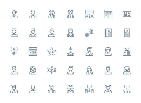 regular limpiar línea estilo cliente íconos con 35 vectores basado en temas icono paquete