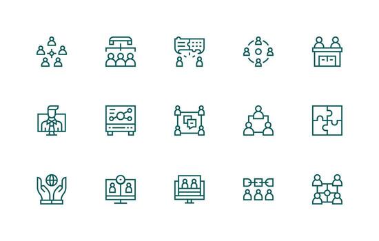 15 regular línea íconos para colaboración gráficos mínimo icono paquete vector