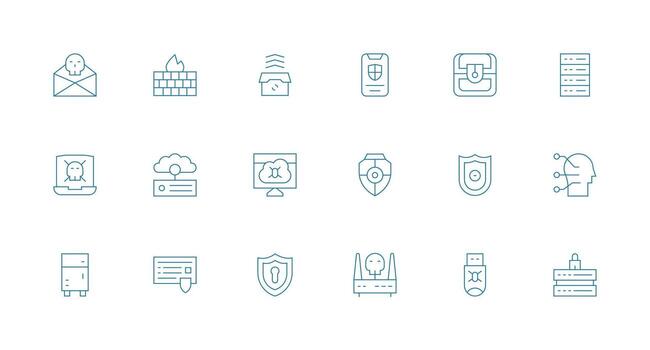 la seguridad cibernética diseño íconos presentando 18 en mínimo línea estilo versátil icono colección para diseñadores vector