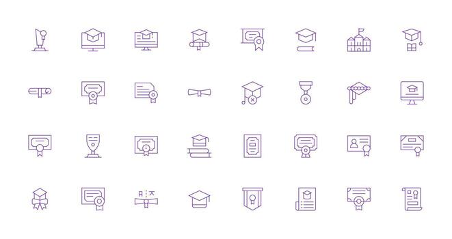 Diploma Icon Set with 32 Thin Line Graphics All-Purpose Icon Design Pack vector