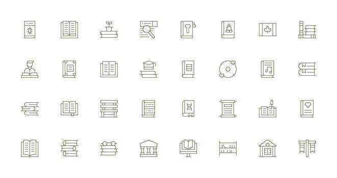 32 Icons for Library in Thin Line Format Clear and Concise Icon Set Collection vector